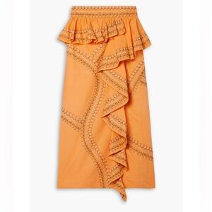 ULLA JOHNSON
Ruffled embroidered cotton-poplin midi skirt